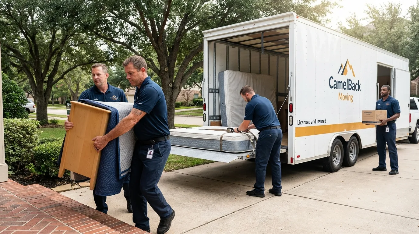 Crew loading residential truck for cross-state move from Heyworth, IL