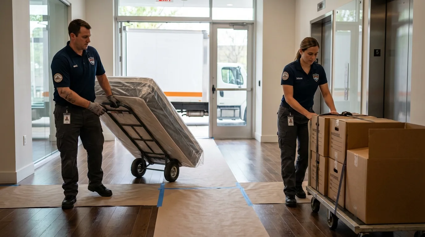 Professional apartment movers loading elevator in Heyworth, IL